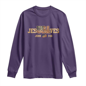 Funny Jesus Saves USA John 3 16 Long Sleeve Shirt Christian 4th Of July Bible Verse TS11 Purple Print Your Wear