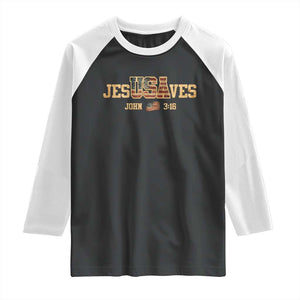 Funny Jesus Saves USA John 3 16 Raglan Shirt Christian 4th Of July Bible Verse TS11 Black White Print Your Wear