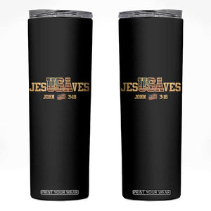 Funny Jesus Saves USA John 3 16 Skinny Tumbler Christian 4th Of July Bible Verse TS11 Black Print Your Wear