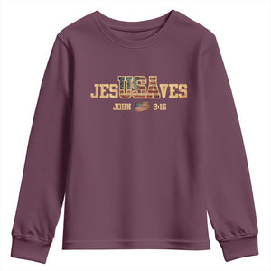 Funny Jesus Saves USA John 3 16 Youth Sweatshirt Christian 4th Of July Bible Verse TS11 Maroon Print Your Wear