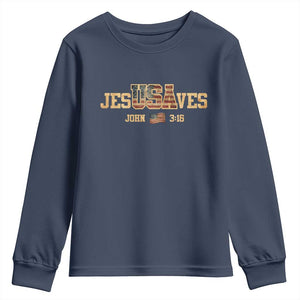 Funny Jesus Saves USA John 3 16 Youth Sweatshirt Christian 4th Of July Bible Verse TS11 Navy Print Your Wear