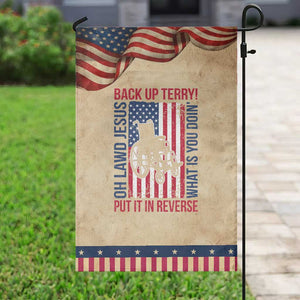 Funny Back Up Terry Put It In Reverse Garden Flag Oh Lawd Jesus What Is You Doin TS11 Vintage Rustic Tan Navy Print Your Wear