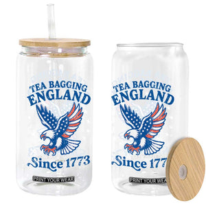 Tea Bagging England Since 1773 Glass Can Patriotic Eagle 4th of July