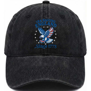 Tea Bagging England Since 1773 Washed Cotton Baseball Cap Patriotic Eagle 4th of July
