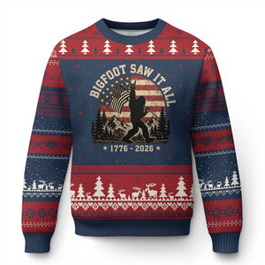 Bigfoot Saw It All 250 Years 1776 2026 4th of July Ugly Christmas Sweater TS11 Navy Red Print Your Wear