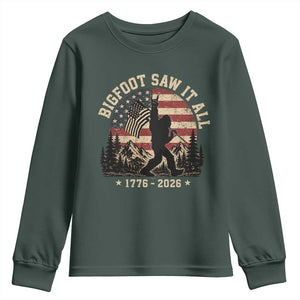 Bigfoot Saw It All 250 Years 1776 2026 4th of July Youth Sweatshirt TS11 Dark Forest Green Print Your Wear
