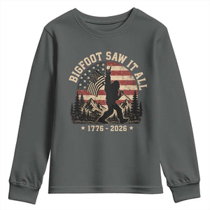 Bigfoot Saw It All 250 Years 1776 2026 4th of July Youth Sweatshirt TS11 Dark Heather Print Your Wear