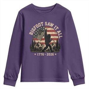 Bigfoot Saw It All 250 Years 1776 2026 4th of July Youth Sweatshirt TS11 Purple Print Your Wear
