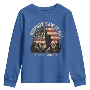 Bigfoot Saw It All 250 Years 1776 2026 4th of July Youth Sweatshirt TS11 Royal Blue Print Your Wear