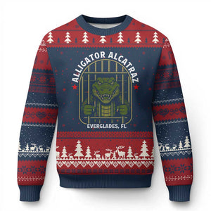 Funny Aligator Alcatraz Everglades Ugly Christmas Sweater Alligator Prison Alligatraz Meme TS11 Navy Red Print Your Wear