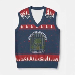 Funny Aligator Alcatraz Everglades V-Neck Knit Sweater Vest Alligator Prison Alligatraz Meme TS11 Navy Red Print Your Wear
