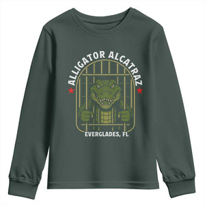 Funny Aligator Alcatraz Everglades Youth Sweatshirt Alligator Prison Alligatraz Meme TS11 Dark Forest Green Print Your Wear