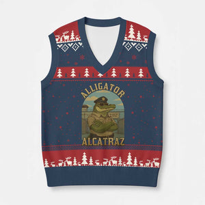 Funny Aligator Alcatraz Everglades V-Neck Knit Sweater Vest Police Alligator Alligatraz Meme TS11 Navy Red Print Your Wear