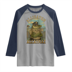 Funny Aligator Alcatraz Everglades Raglan Shirt Police Alligator Alligatraz Meme TS11 Sport Gray Navy Print Your Wear