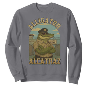 Funny Aligator Alcatraz Everglades Sweatshirt Police Alligator Alligatraz Meme TS11 Charcoal Print Your Wear