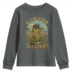Funny Aligator Alcatraz Everglades Youth Sweatshirt Police Alligator Alligatraz Meme TS11 Dark Heather Print Your Wear