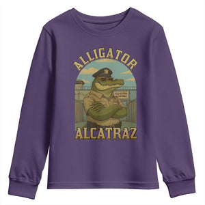 Funny Aligator Alcatraz Everglades Youth Sweatshirt Police Alligator Alligatraz Meme TS11 Purple Print Your Wear