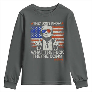 Funny Trump They Don't Know What The Fuck They're Doing Youth Sweatshirt Vintage American Flag TS11 Dark Heather Print Your Wear