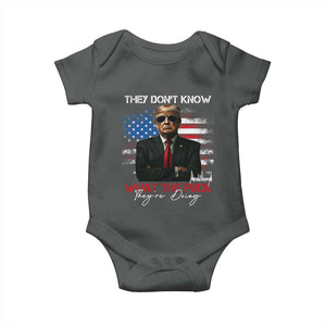 Funny Trump They Don't Know What The Fuck They're Doing Baby Onesie American Flag TS11 Dark Heather Print Your Wear