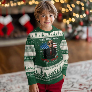 Funny Trump They Don't Know What The Fuck They're Doing Ugly Christmas Sweater American Flag TS11 Forest Green Beige Print Your Wear