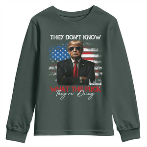 Funny Trump They Don't Know What The Fuck They're Doing Youth Sweatshirt American Flag TS11 Dark Forest Green Print Your Wear