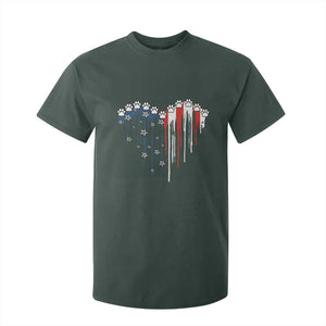 Patriotic Dog And Cat Paw American Flag Heart 4th Of July T Shirt For Kid TS11 Dark Forest Green Print Your Wear