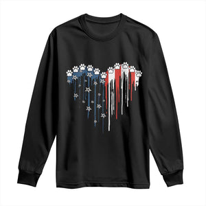 Patriotic Dog And Cat Paw American Flag Heart 4th Of July Long Sleeve Shirt TS11 Black Print Your Wear