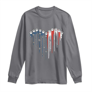 Patriotic Dog And Cat Paw American Flag Heart 4th Of July Long Sleeve Shirt TS11 Charcoal Print Your Wear