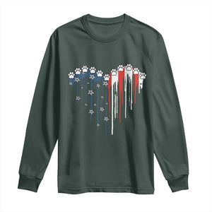 Patriotic Dog And Cat Paw American Flag Heart 4th Of July Long Sleeve Shirt TS11 Dark Forest Green Print Your Wear