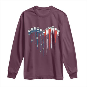 Patriotic Dog And Cat Paw American Flag Heart 4th Of July Long Sleeve Shirt TS11 Maroon Print Your Wear