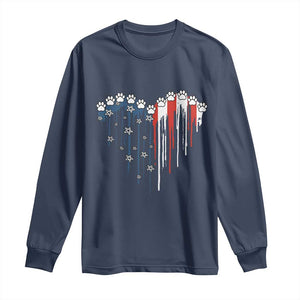 Patriotic Dog And Cat Paw American Flag Heart 4th Of July Long Sleeve Shirt TS11 Navy Print Your Wear
