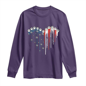 Patriotic Dog And Cat Paw American Flag Heart 4th Of July Long Sleeve Shirt TS11 Purple Print Your Wear