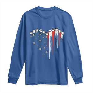 Patriotic Dog And Cat Paw American Flag Heart 4th Of July Long Sleeve Shirt TS11 Royal Blue Print Your Wear
