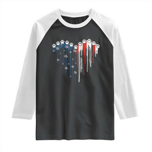 Patriotic Dog And Cat Paw American Flag Heart 4th Of July Raglan Shirt TS11 Black White Print Your Wear