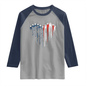 Patriotic Dog And Cat Paw American Flag Heart 4th Of July Raglan Shirt TS11 Sport Gray Navy Print Your Wear