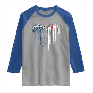 Patriotic Dog And Cat Paw American Flag Heart 4th Of July Raglan Shirt TS11 Sport Gray Royal Print Your Wear