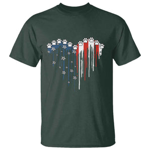 Patriotic Dog And Cat Paw American Flag Heart 4th Of July T Shirt TS11 Dark Forest Green Print Your Wear