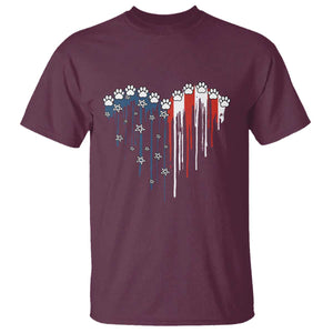 Patriotic Dog And Cat Paw American Flag Heart 4th Of July T Shirt TS11 Maroon Print Your Wear