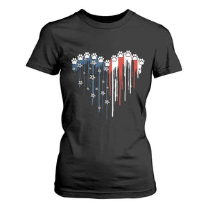 Patriotic Dog And Cat Paw American Flag Heart 4th Of July T Shirt For Women TS11 Black Print Your Wear