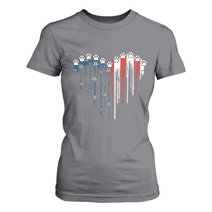 Patriotic Dog And Cat Paw American Flag Heart 4th Of July T Shirt For Women TS11 Charcoal Print Your Wear