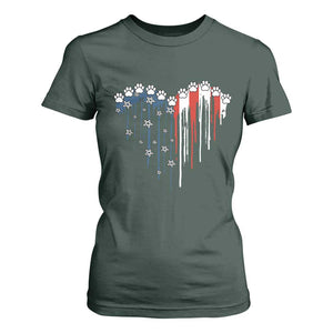 Patriotic Dog And Cat Paw American Flag Heart 4th Of July T Shirt For Women TS11 Dark Forest Green Print Your Wear