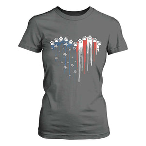 Patriotic Dog And Cat Paw American Flag Heart 4th Of July T Shirt For Women TS11 Dark Heather Print Your Wear