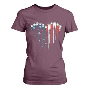 Patriotic Dog And Cat Paw American Flag Heart 4th Of July T Shirt For Women TS11 Maroon Print Your Wear