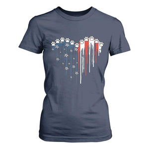Patriotic Dog And Cat Paw American Flag Heart 4th Of July T Shirt For Women TS11 Navy Print Your Wear