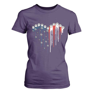 Patriotic Dog And Cat Paw American Flag Heart 4th Of July T Shirt For Women TS11 Purple Print Your Wear