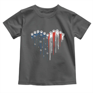 Patriotic Dog And Cat Paw American Flag Heart 4th Of July Toddler T Shirt TS11 Dark Heather Print Your Wear