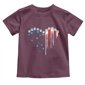 Patriotic Dog And Cat Paw American Flag Heart 4th Of July Toddler T Shirt TS11 Maroon Print Your Wear