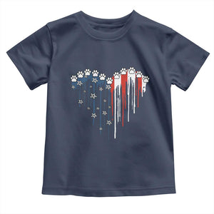 Patriotic Dog And Cat Paw American Flag Heart 4th Of July Toddler T Shirt TS11 Navy Print Your Wear