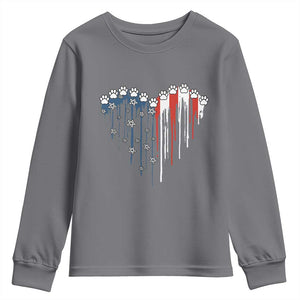 Patriotic Dog And Cat Paw American Flag Heart 4th Of July Youth Sweatshirt TS11 Charcoal Print Your Wear