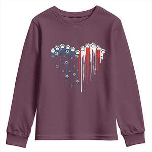 Patriotic Dog And Cat Paw American Flag Heart 4th Of July Youth Sweatshirt TS11 Maroon Print Your Wear
